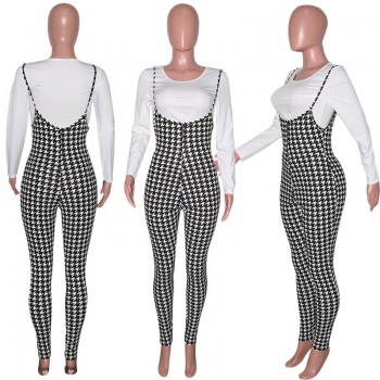 Two Piece Set Women Solid Top Tshirts Suspender Trousers Leggings Plaid Pants Club Outfits Tracksuit Wholesale Dropshipping 2020
